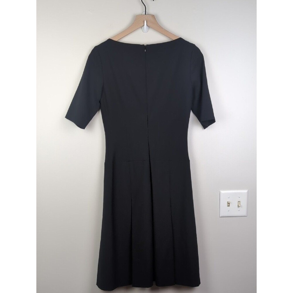 Reiss | Black Wool Midi Dress with Elbow Sleeves and Front Button Detail | 10 - Picture 2 of 9